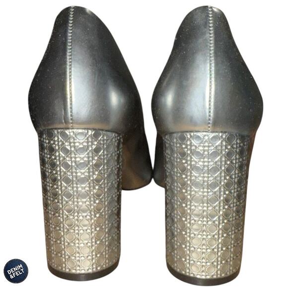 Christian Dior Cannage Block Heel Pumps 38.5 Silver Metallic Made in Italy - Picture 8 of 15